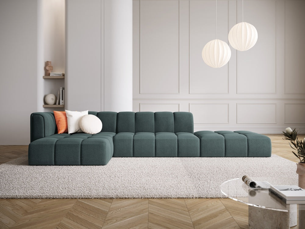 
5-Sitzer Design Ecksofa "Adams" mit Ottomane - Chenille Petrol / Ottomane rechts