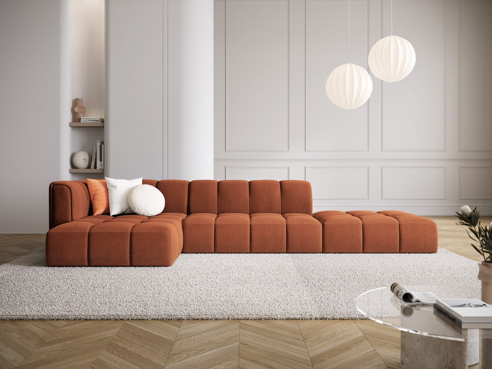 
5-Sitzer Design Ecksofa "Adams" mit Ottomane - Chenille Terracotta / Ottomane rechts