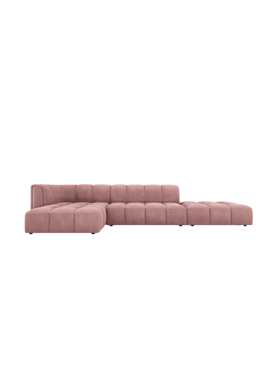 
5-Sitzer Design Ecksofa "Adams" mit Ottomane - Chenille Rosa / Ottomane rechts