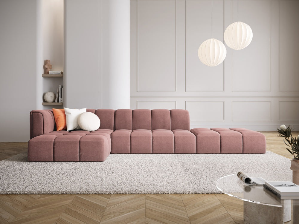 
5-Sitzer Design Ecksofa "Adams" mit Ottomane - Chenille Rosa / Ottomane rechts