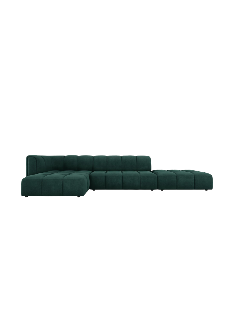 
5-Sitzer Design Ecksofa "Adams" mit Ottomane - Chenille Flaschengrün / Ottomane rechts
