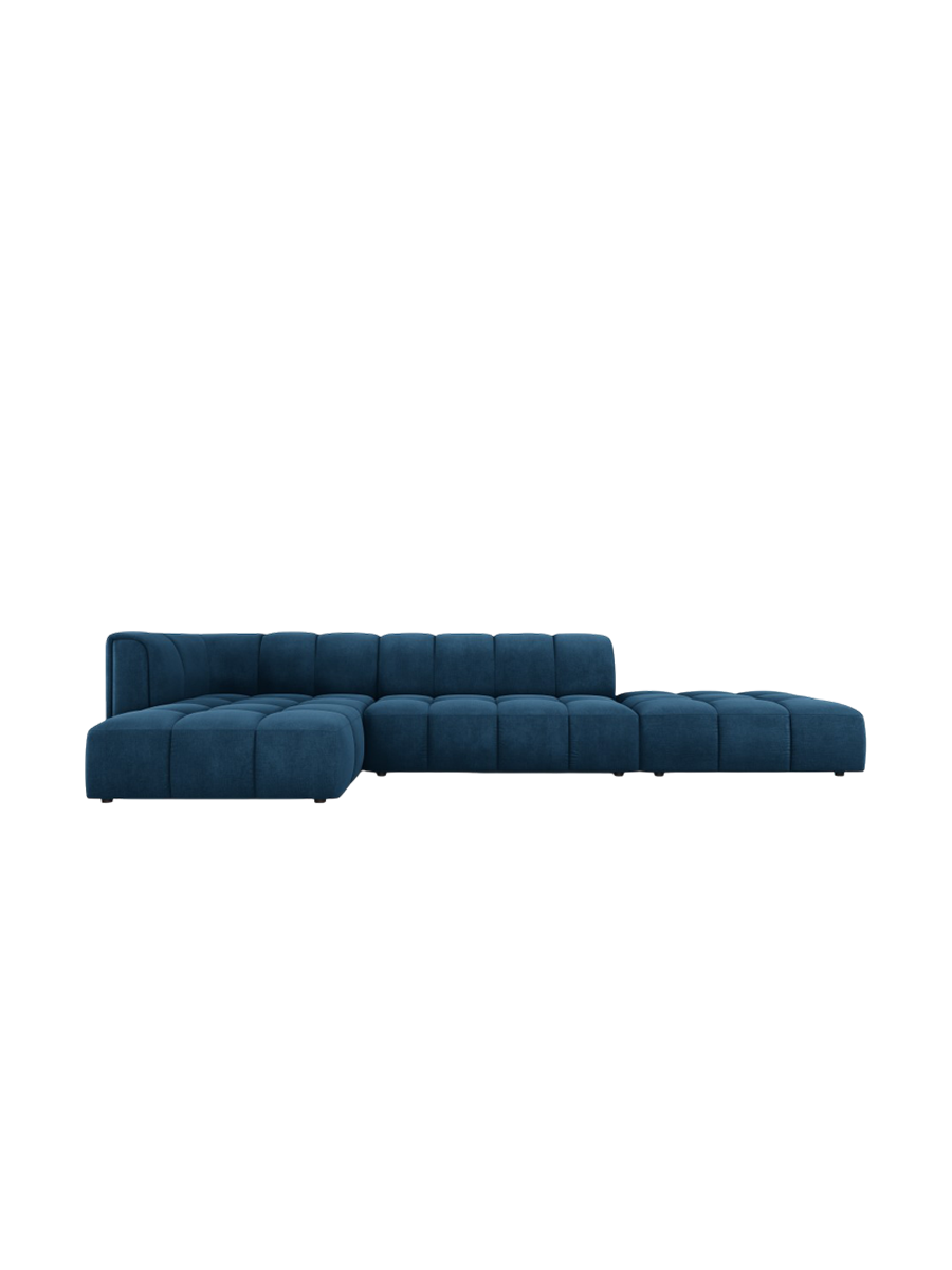 
5-Sitzer Design Ecksofa "Adams" mit Ottomane - Chenille Königsblau / Ottomane rechts