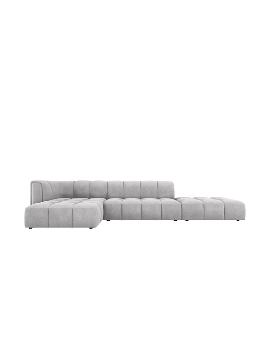 
5-Sitzer Design Ecksofa "Adams" mit Ottomane - Chenille Hellgrau / Ottomane rechts