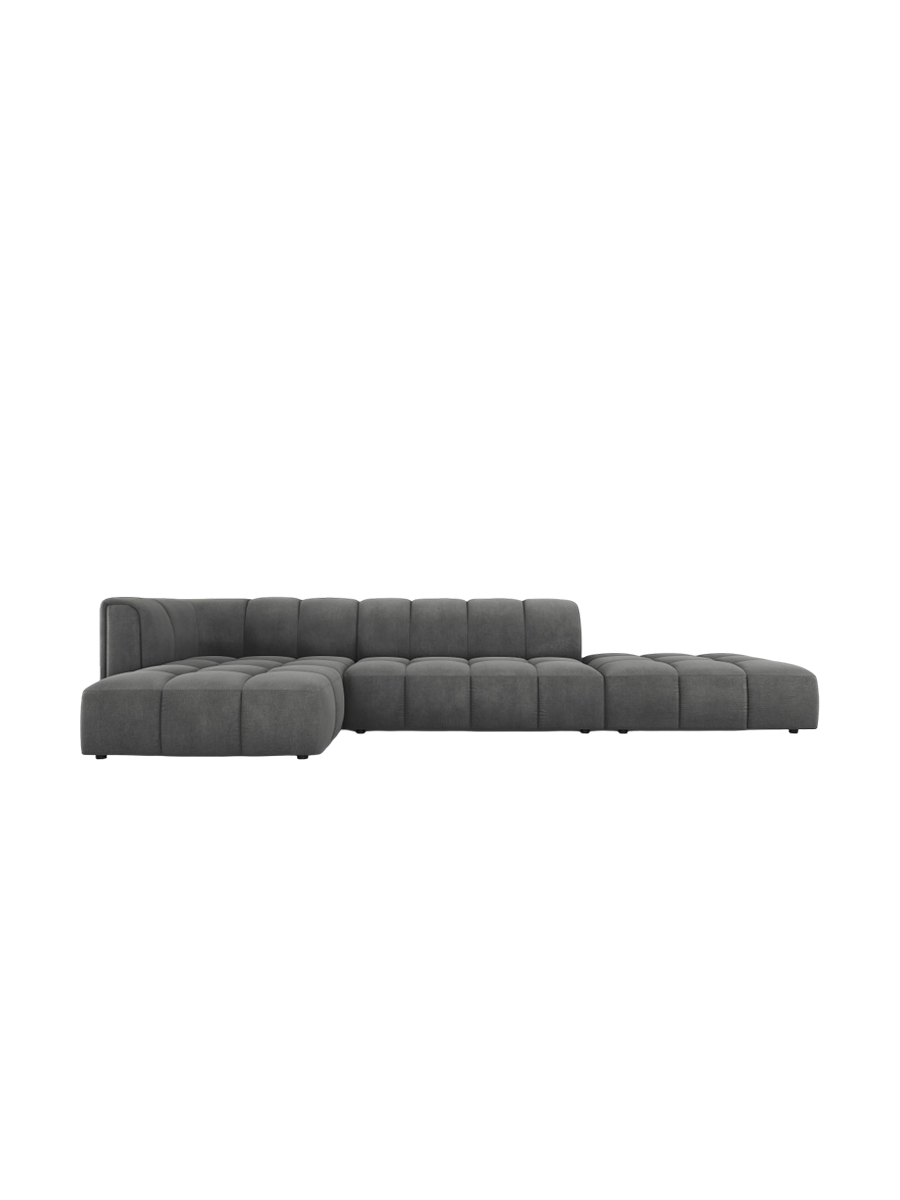 
5-Sitzer Design Ecksofa "Adams" mit Ottomane - Chenille Dunkelgrau / Ottomane rechts