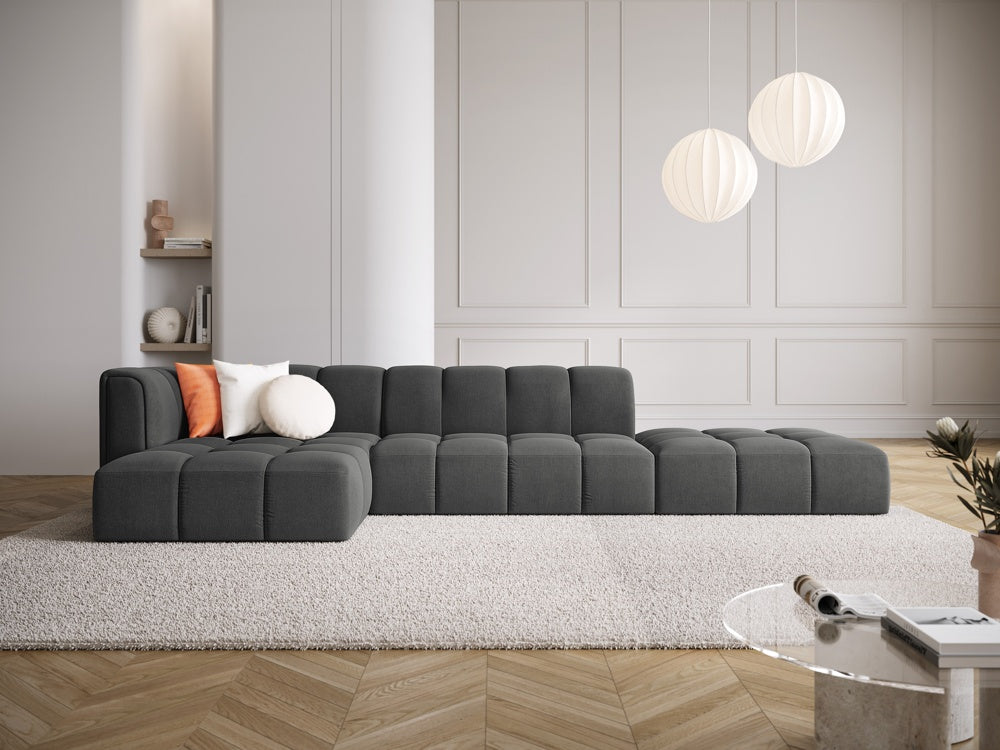 
5-Sitzer Design Ecksofa "Adams" mit Ottomane - Chenille Dunkelgrau / Ottomane rechts