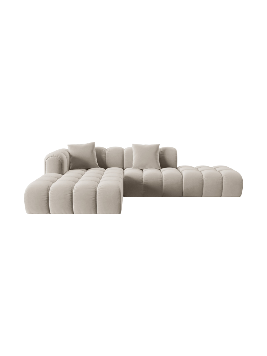 
4-Seater Designer Corner Sofa "Arden" with Ottoman - Velvet Ecru / Ottoman right
