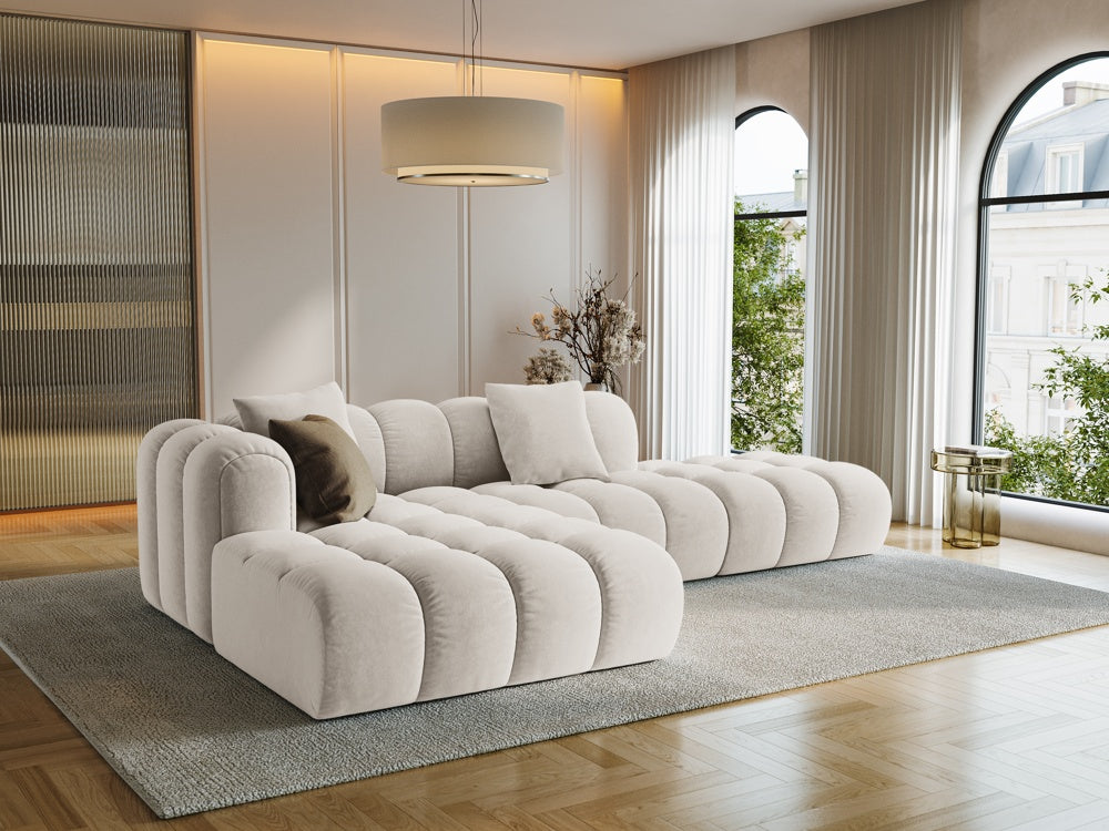 
4-Seater Designer Corner Sofa "Arden" with Ottoman - Velvet Ecru / Ottoman right
