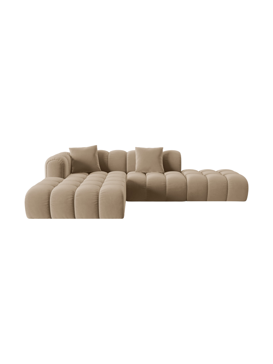 
4-Seater Designer Corner Sofa "Arden" with Ottoman - Velvet Sand / Ottoman right