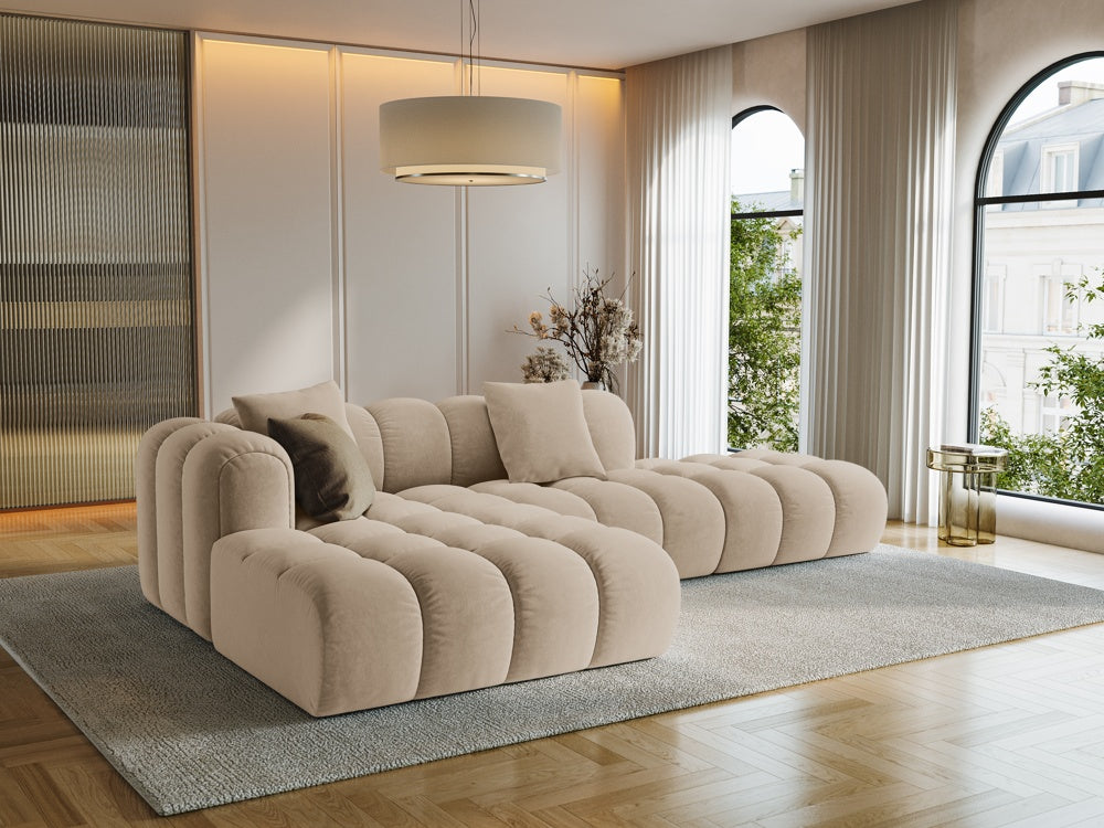 
4-Seater Designer Corner Sofa "Arden" with Ottoman - Velvet Sand / Ottoman right
