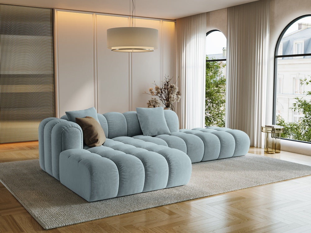 
4-Seater Designer Corner Sofa "Arden" with Ottoman - Velvet Light Blue / Ottoman right