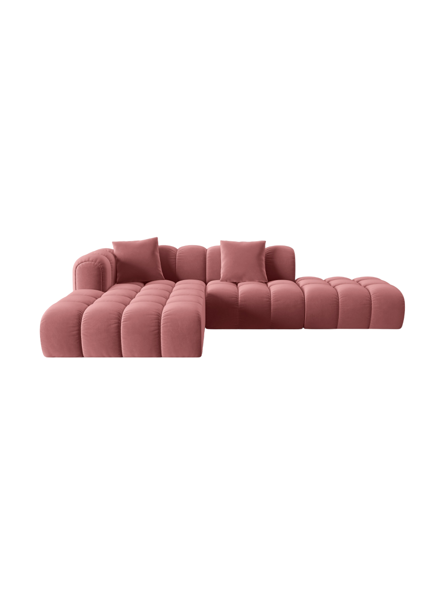 
4-Seater Designer Corner Sofa "Arden" with Ottoman - Velvet Flamingo Pink / Ottoman right