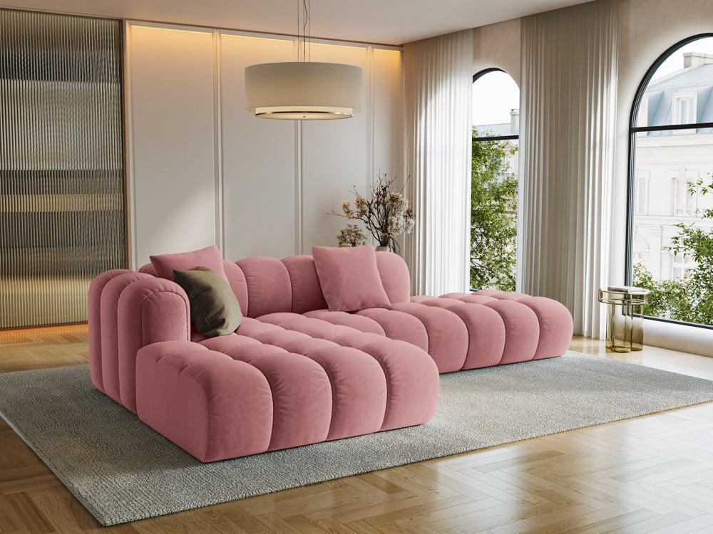 
4-Seater Designer Corner Sofa "Arden" with Ottoman - Velvet Flamingo Pink / Ottoman right