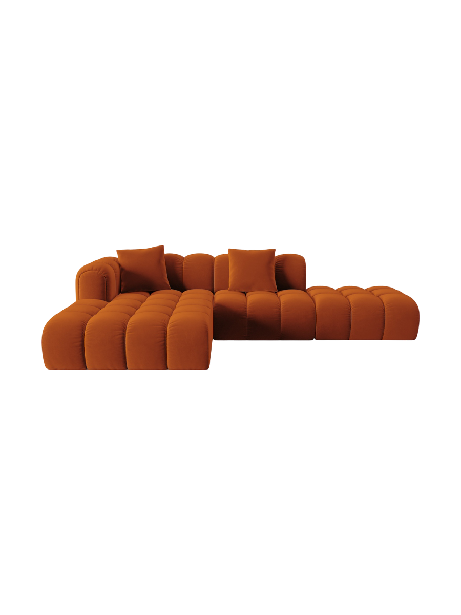 
4-Seater Designer Corner Sofa "Arden" with Ottoman - Velvet Terracotta / Ottoman right