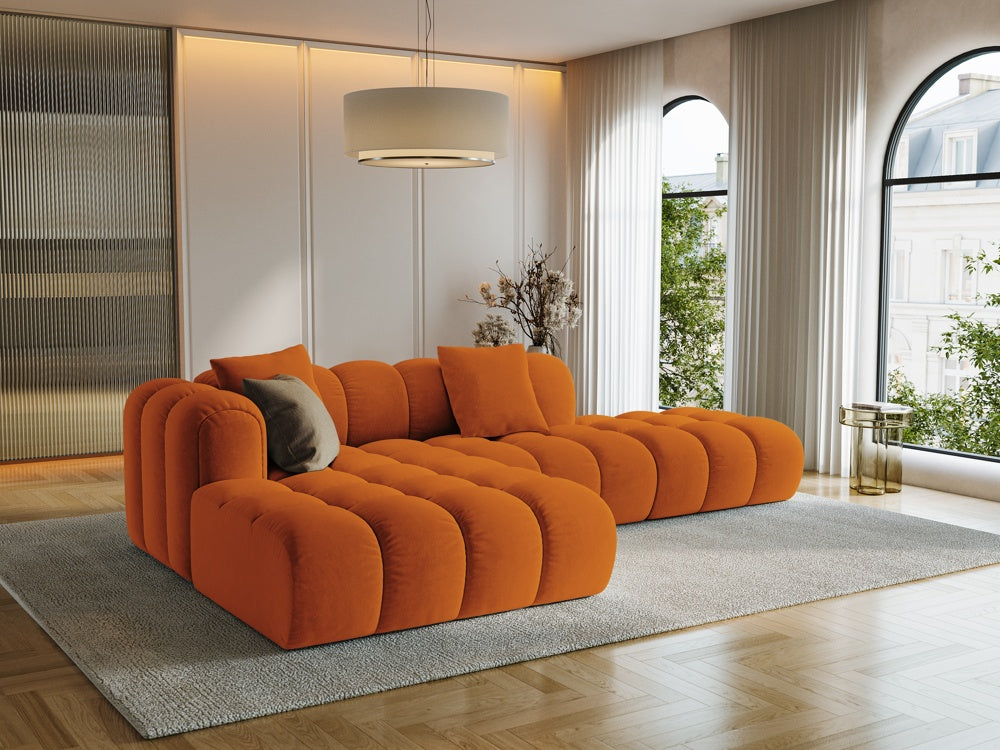 
4-Seater Designer Corner Sofa "Arden" with Ottoman - Velvet Terracotta / Ottoman right