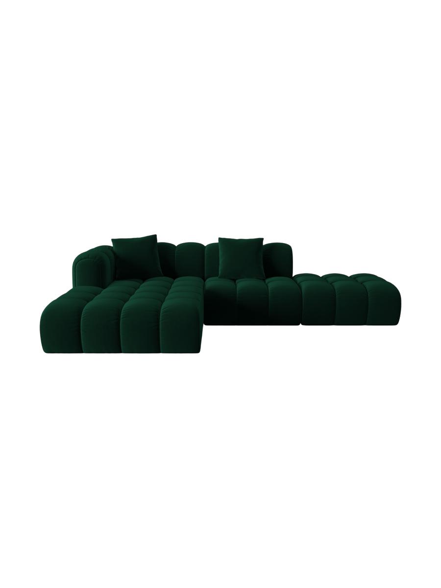 
4-Seater Designer Corner Sofa "Arden" with Ottoman - Velvet Bottle Green / Ottoman right