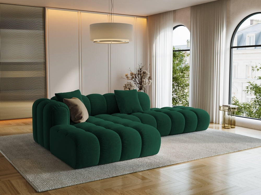
4-Seater Designer Corner Sofa "Arden" with Ottoman - Velvet Bottle Green / Ottoman right