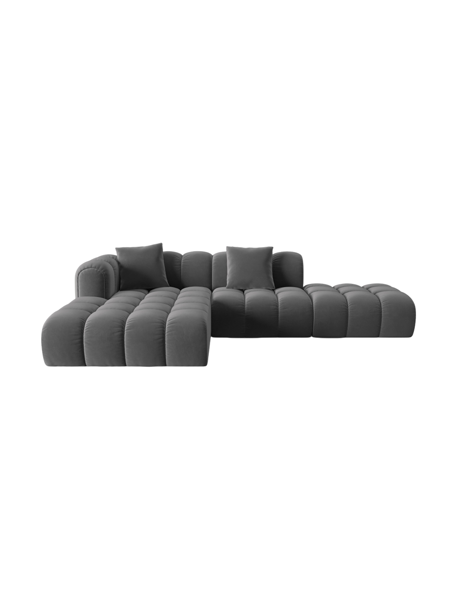 
4-Seater Designer Corner Sofa "Arden" with Ottoman - Velvet Grey / Ottoman right