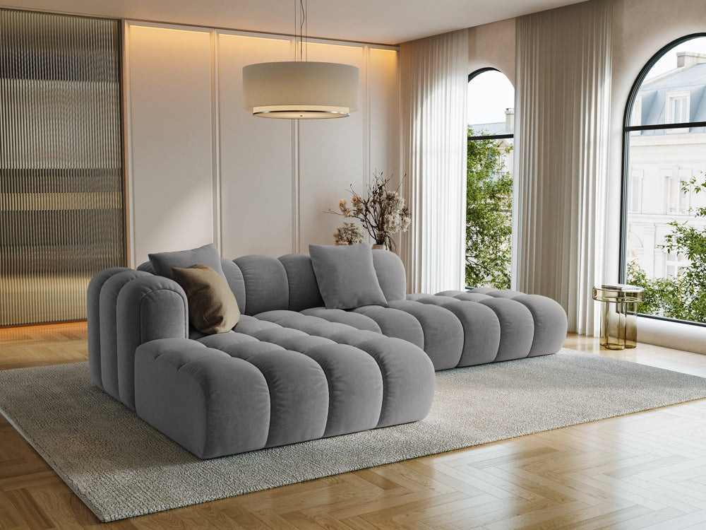 
4-Seater Designer Corner Sofa "Arden" with Ottoman - Velvet Grey / Ottoman right