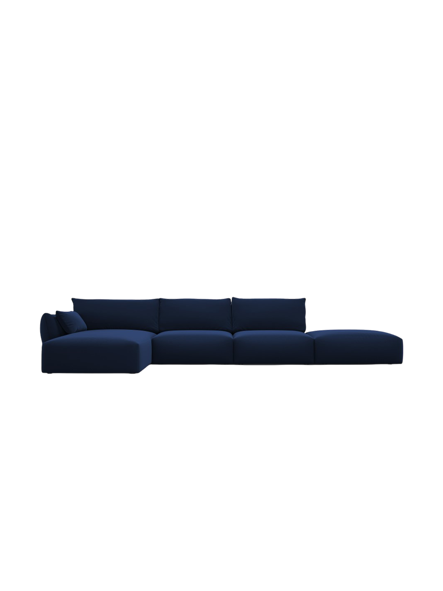 
Canapé d'angle design "Clau" 5 places avec ottomane - Velours bleu roi / Pièce d'angle gauche