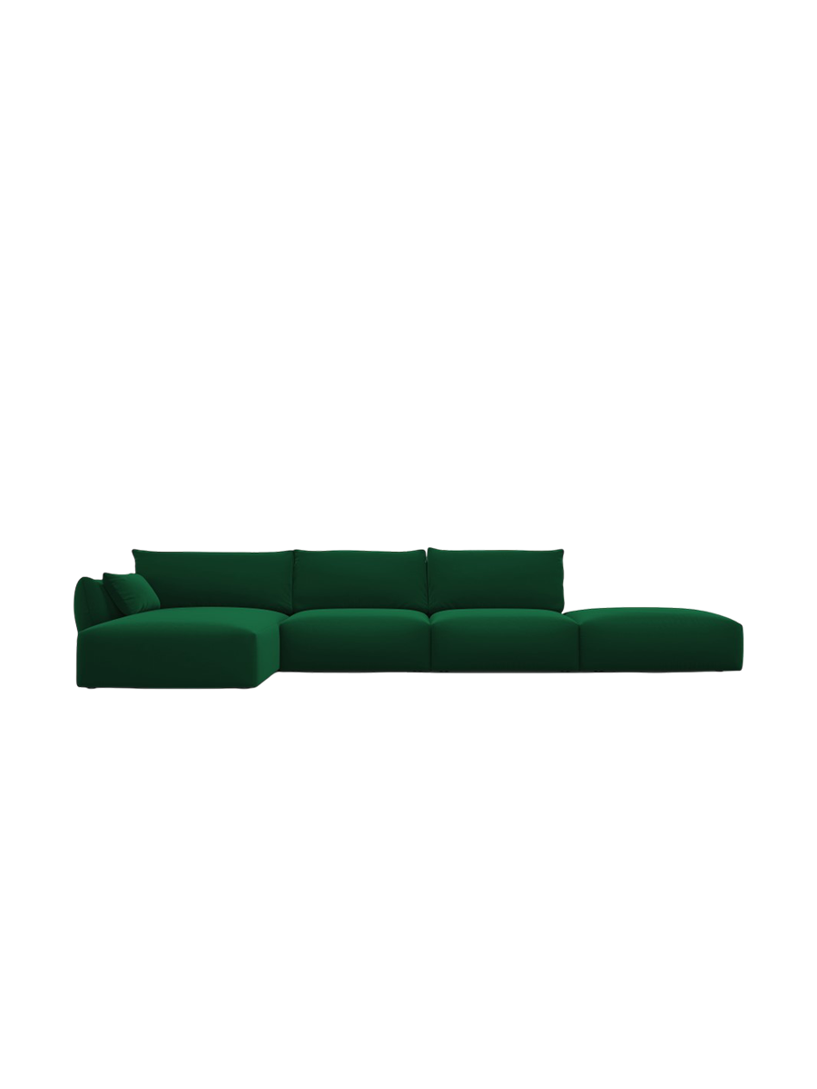 
Canapé d'angle design "Clau" 5 places avec ottomane - Velours vert bouteille / Pièce d'angle gauche