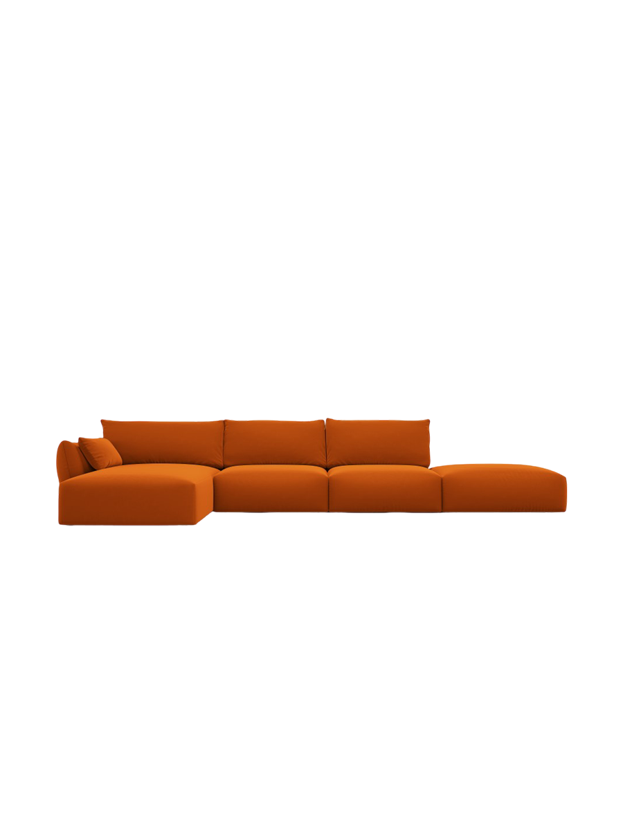 
Canapé d'angle design "Clau" 5 places avec ottomane - Velours Terre cuite / Pièce d'angle gauche