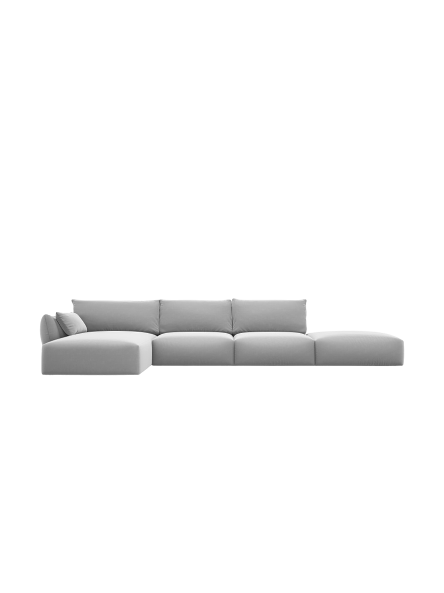 
Canapé d'angle design "Clau" 5 places avec ottomane - Velours Gris / Pièce d'angle gauche