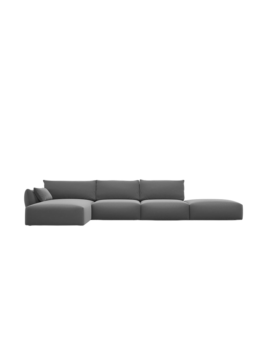 
Canapé d'angle design "Clau" 5 places avec ottomane - Velours gris foncé / Pièce d'angle gauche