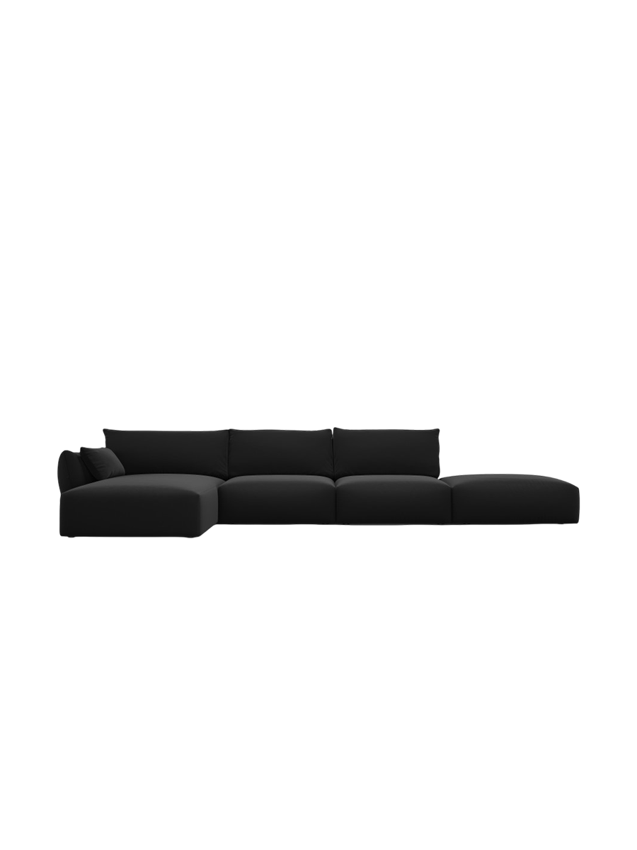
Canapé d'angle design "Clau" 5 places avec ottomane - Velours noir / Pièce d'angle gauche
