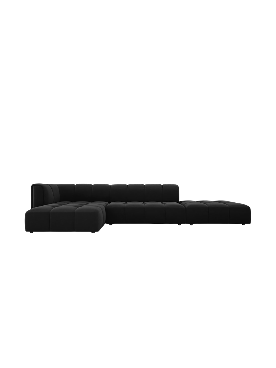 
5-Sitzer Design Ecksofa "Adams" mit Ottomane - Samt Schwarz / Ottomane rechts