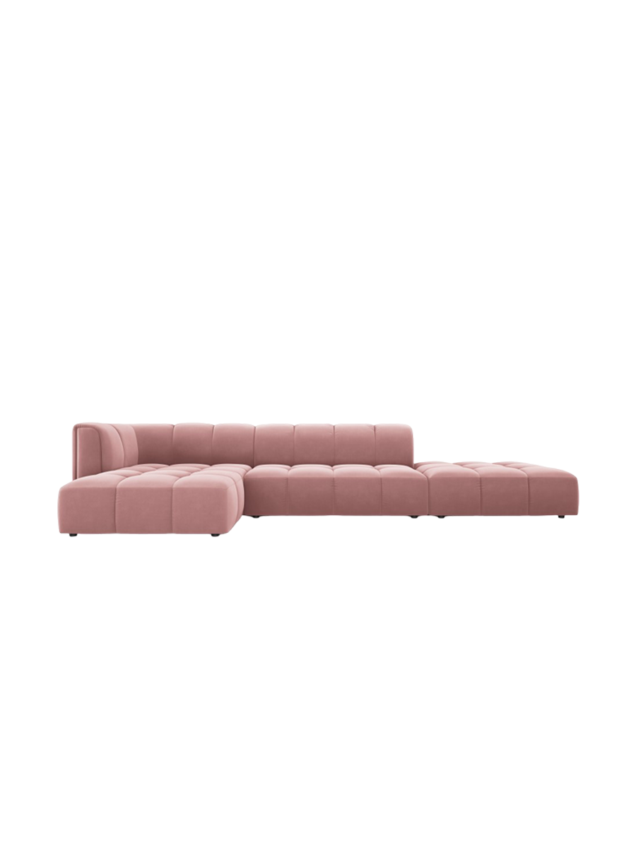 
5-Sitzer Design Ecksofa "Adams" mit Ottomane - Samt  Rosa / Ottomane rechts