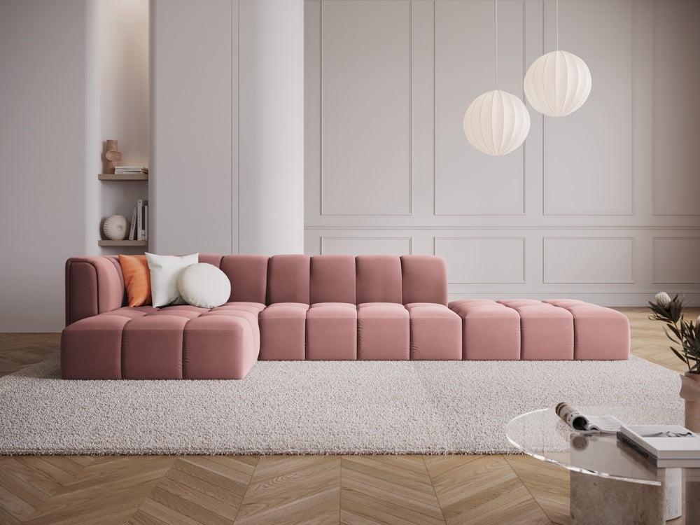 
5-Sitzer Design Ecksofa "Adams" mit Ottomane - Samt  Rosa / Ottomane rechts