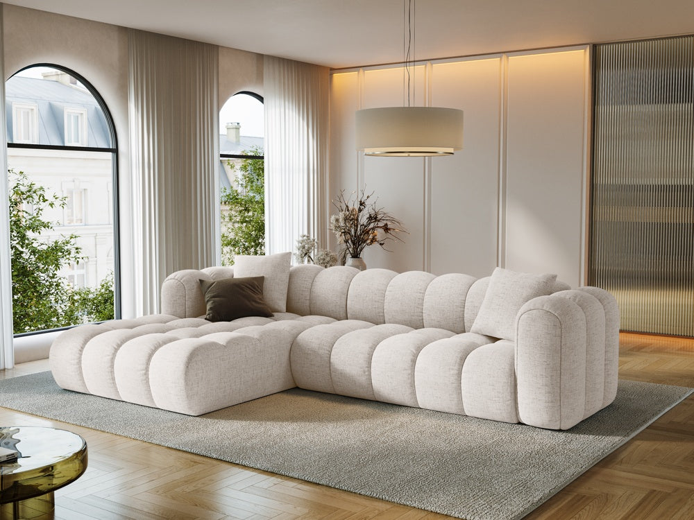 
4-Seater Designer Corner Sofa "Arden" - Structured Fabric Beige / Left corner section