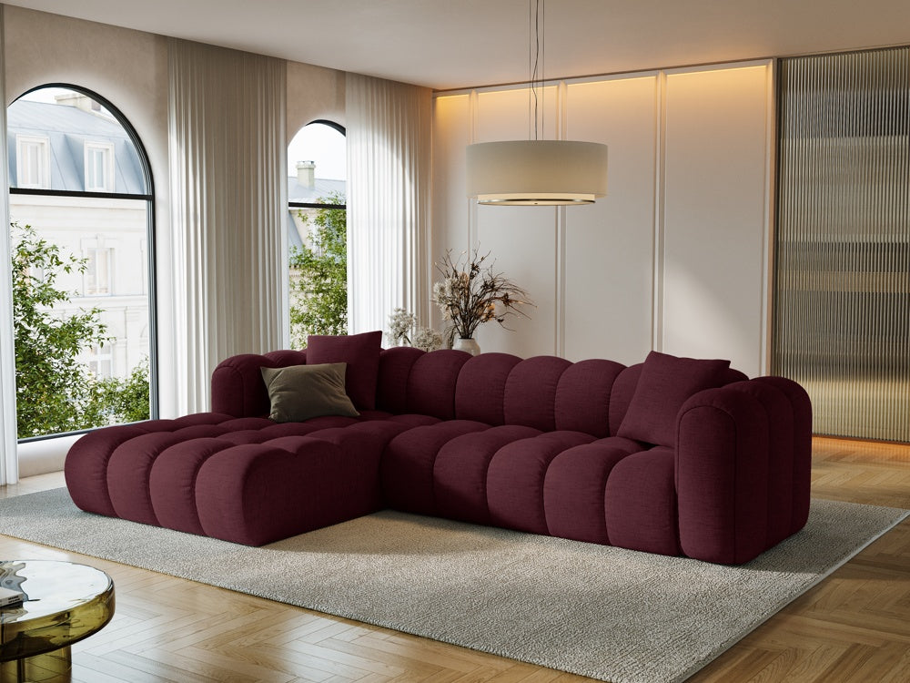 
4-Seater Designer Corner Sofa "Arden" - Structured fabric Bordeaux / Left corner section