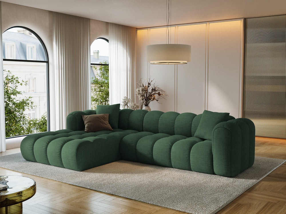 
4-Seater Designer Corner Sofa "Arden" - Textured Fabric Green / Left corner section