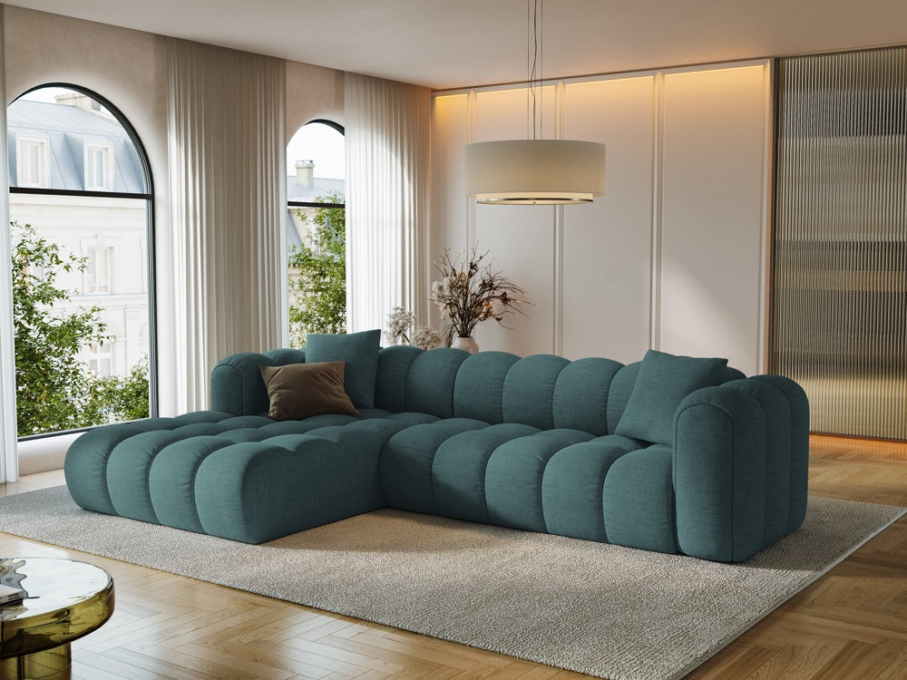 
4-Seater Designer Corner Sofa "Arden" - Textured fabric petrol / Left corner section