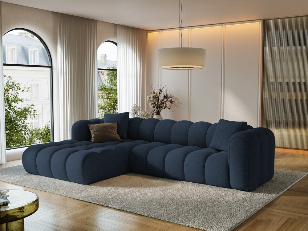 
4-Seater Designer Corner Sofa "Arden" - Structured Fabric Dark Blue / Left corner section