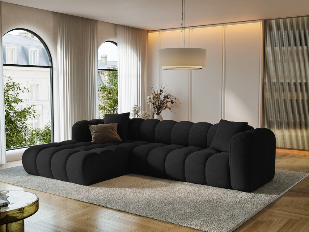 
4-Seater Designer Corner Sofa "Arden" - Textured Fabric Black / Left corner section
