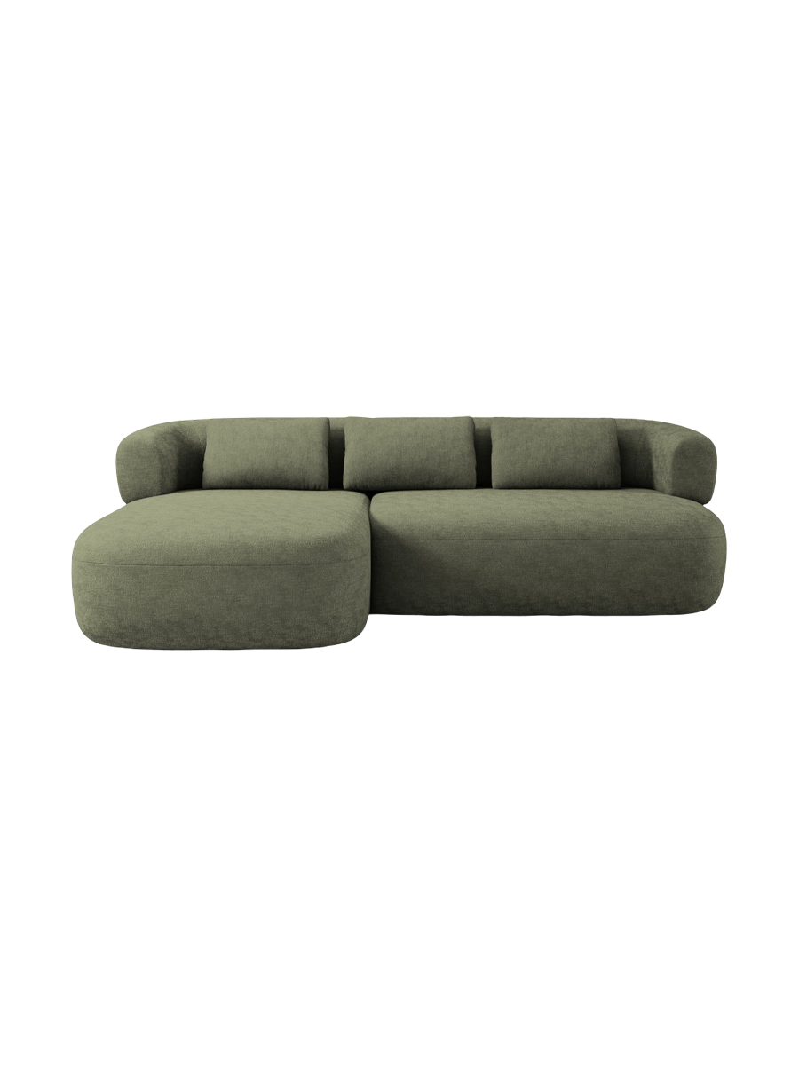 
3/4-seater design corner sofa "Estro" - Chenille Green / Left corner section