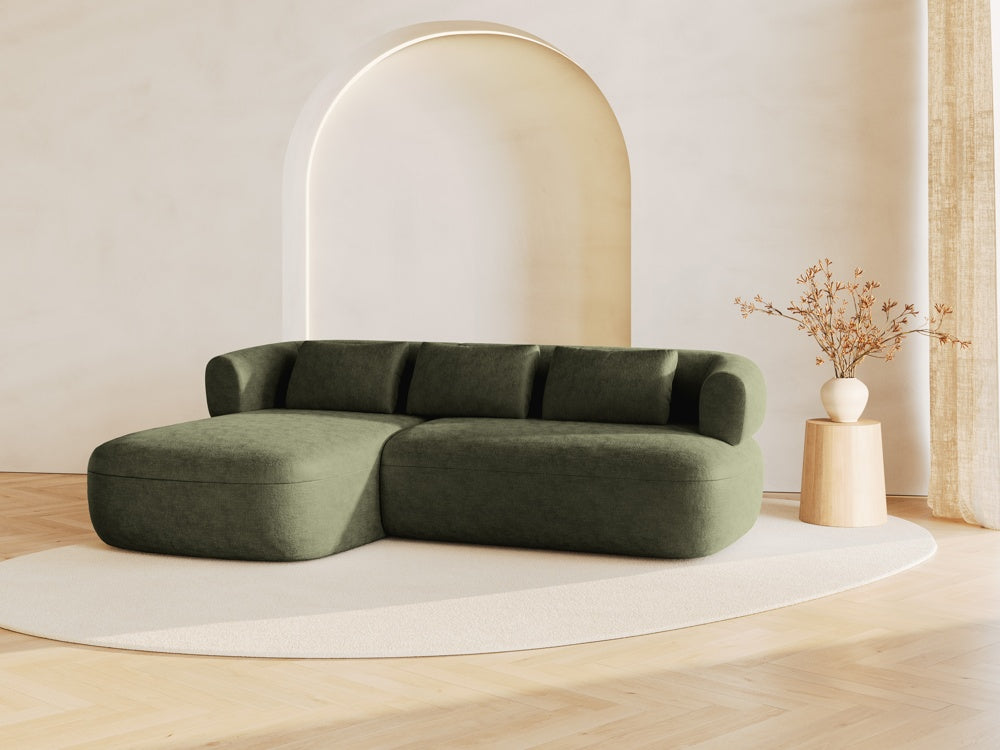 
3/4-seater design corner sofa "Estro" - Chenille Green / Left corner section