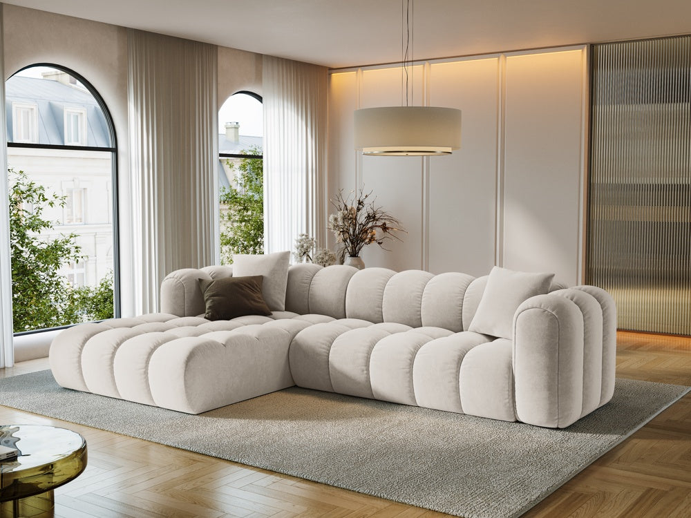 
4-Seater Designer Corner Sofa "Arden" - Velvet Ecru / Left corner section