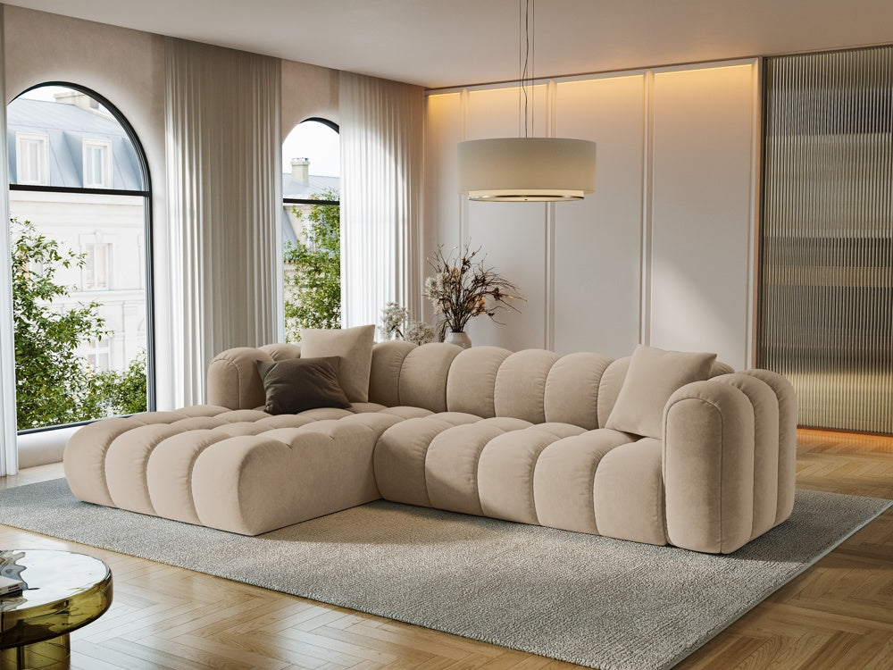 
4-Seater Designer Corner Sofa "Arden" - Velvet Sand / Left corner section