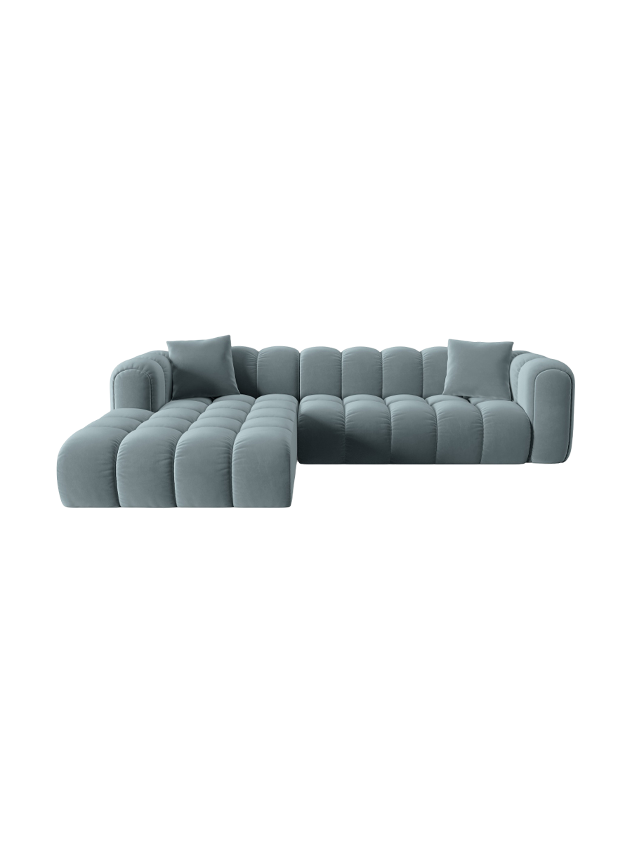 
4-Seater Designer Corner Sofa "Arden" - Velvet Light Blue / Left corner section