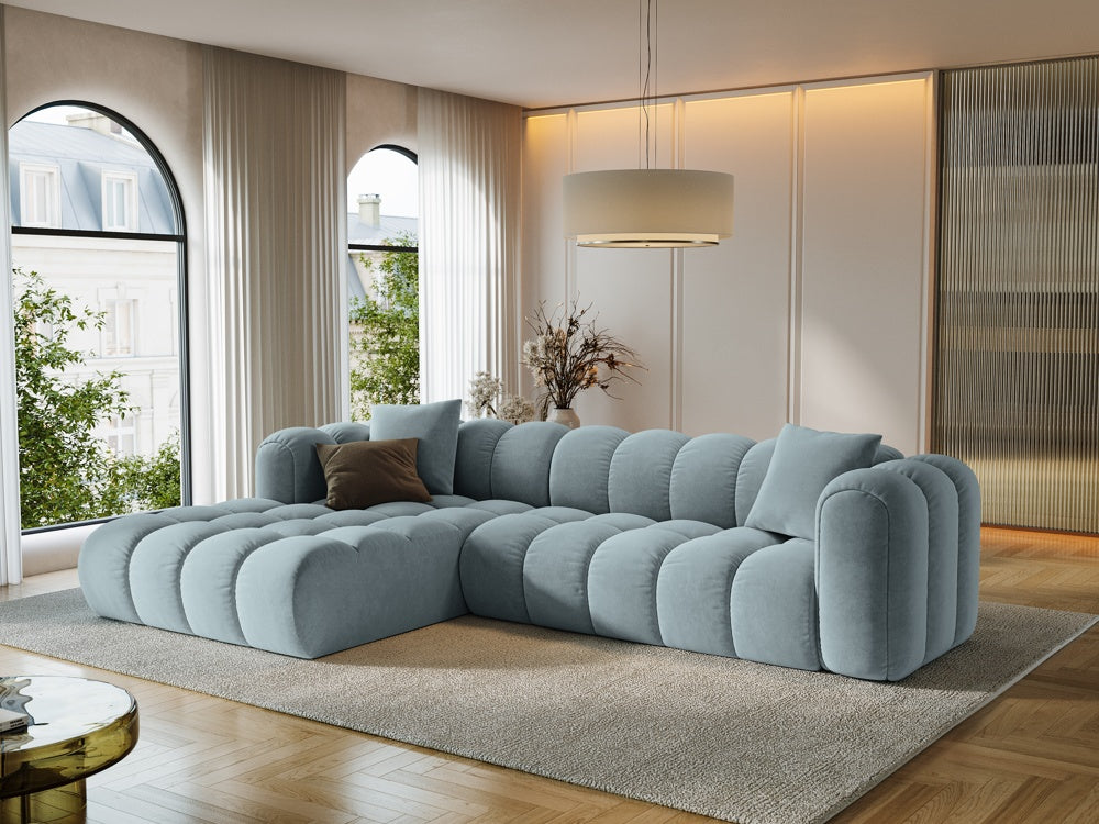 
4-Seater Designer Corner Sofa "Arden" - Velvet Light Blue / Left corner section