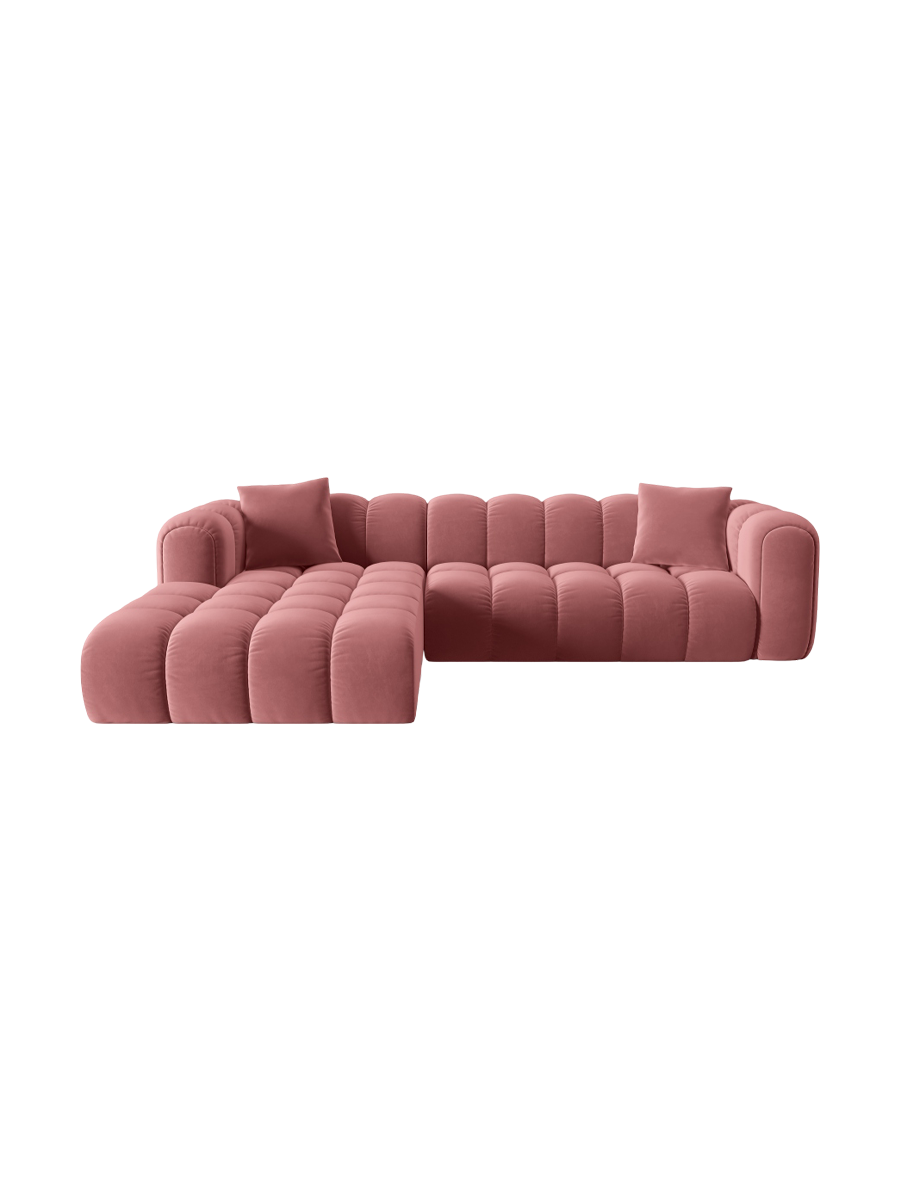
4-Seater Designer Corner Sofa "Arden" - Velvet Flamingo Pink / Left corner section