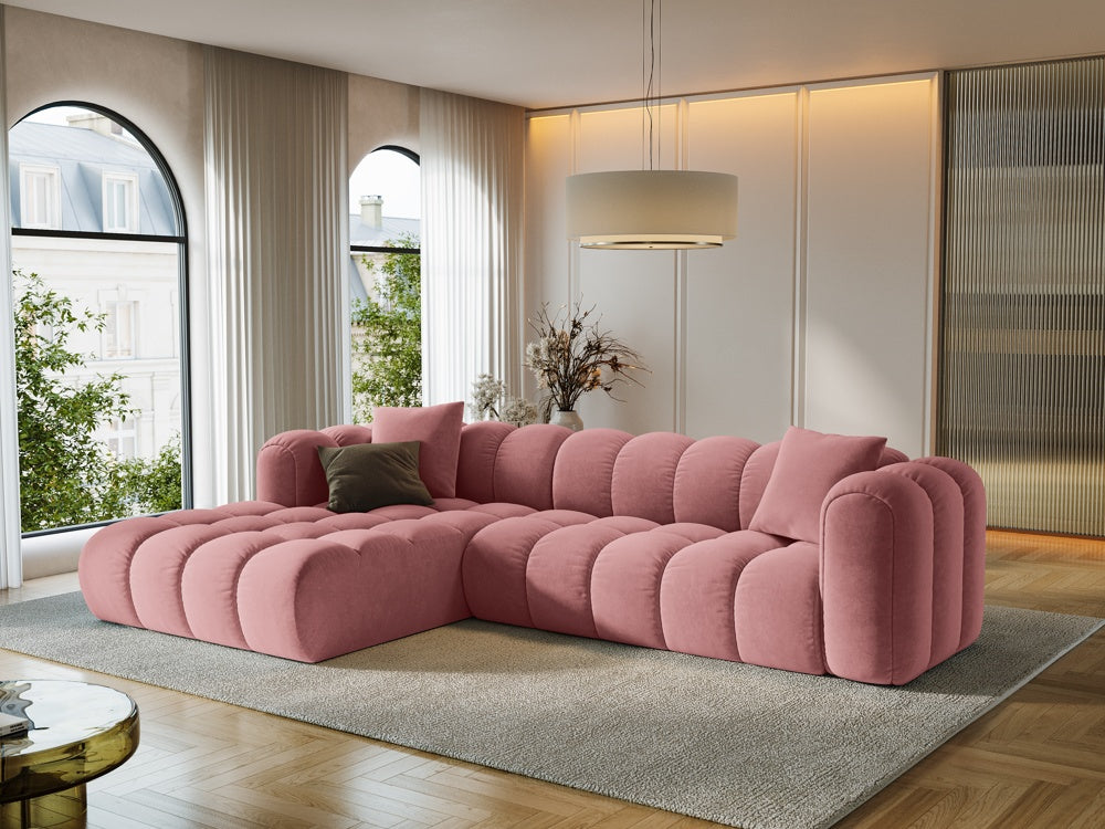 
4-Seater Designer Corner Sofa "Arden" - Velvet Flamingo Pink / Left corner section