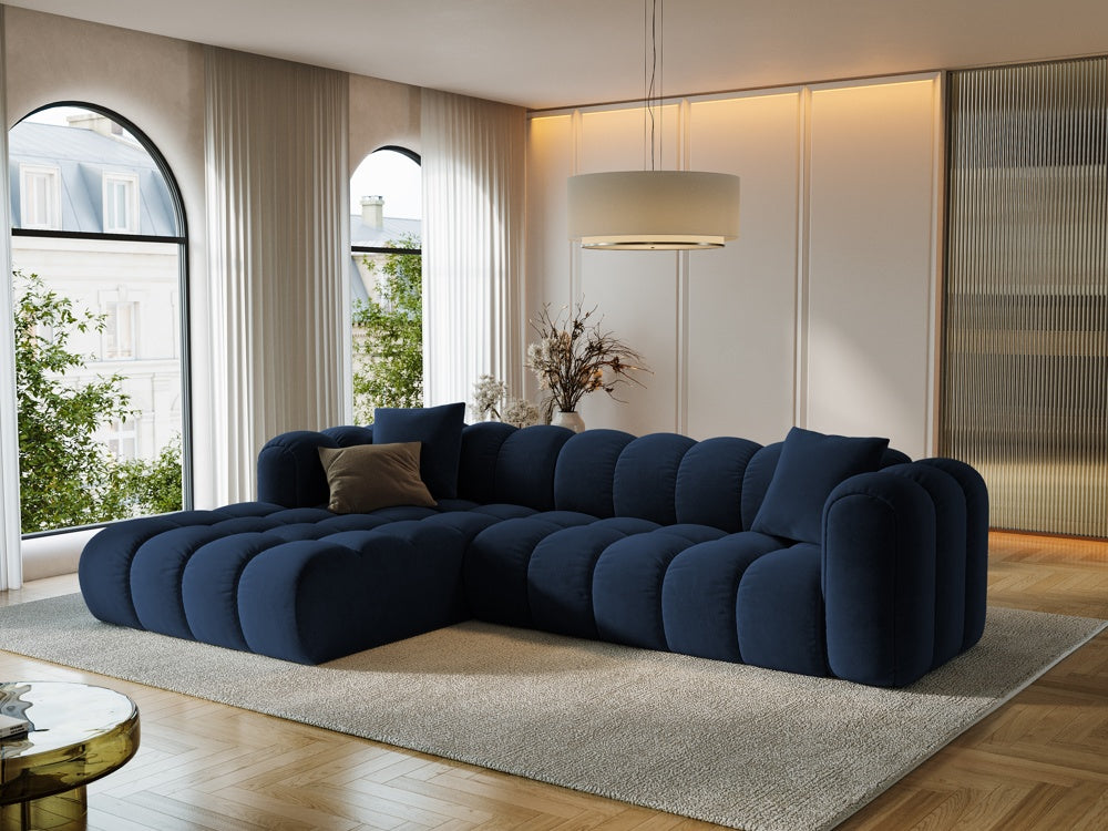 
4-Seater Designer Corner Sofa "Arden" - Velvet Royal Blue / Left corner section
