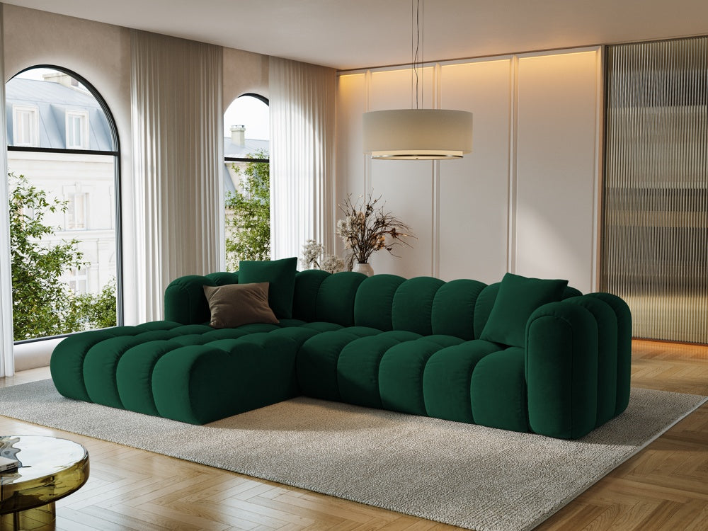 
4-Seater Designer Corner Sofa "Arden" - Velvet Bottle Green / Left corner section