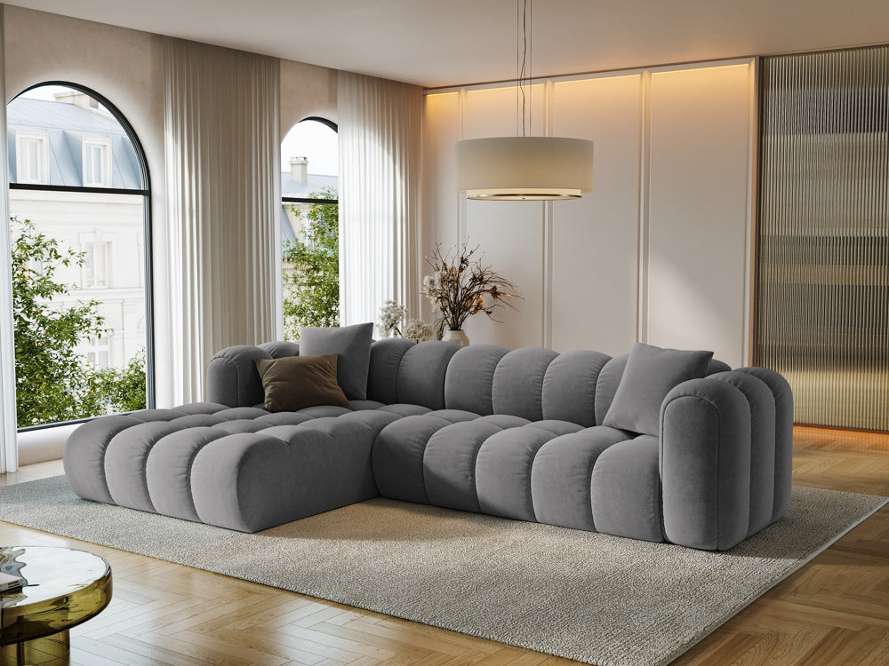 
4-Seater Designer Corner Sofa "Arden" - Velvet Grey / Left corner section