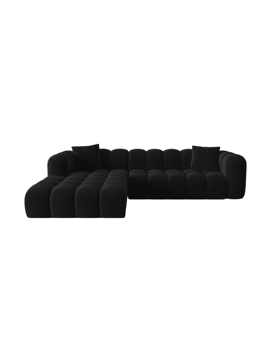 
4-Seater Designer Corner Sofa "Arden" - Velvet Black / Left corner section