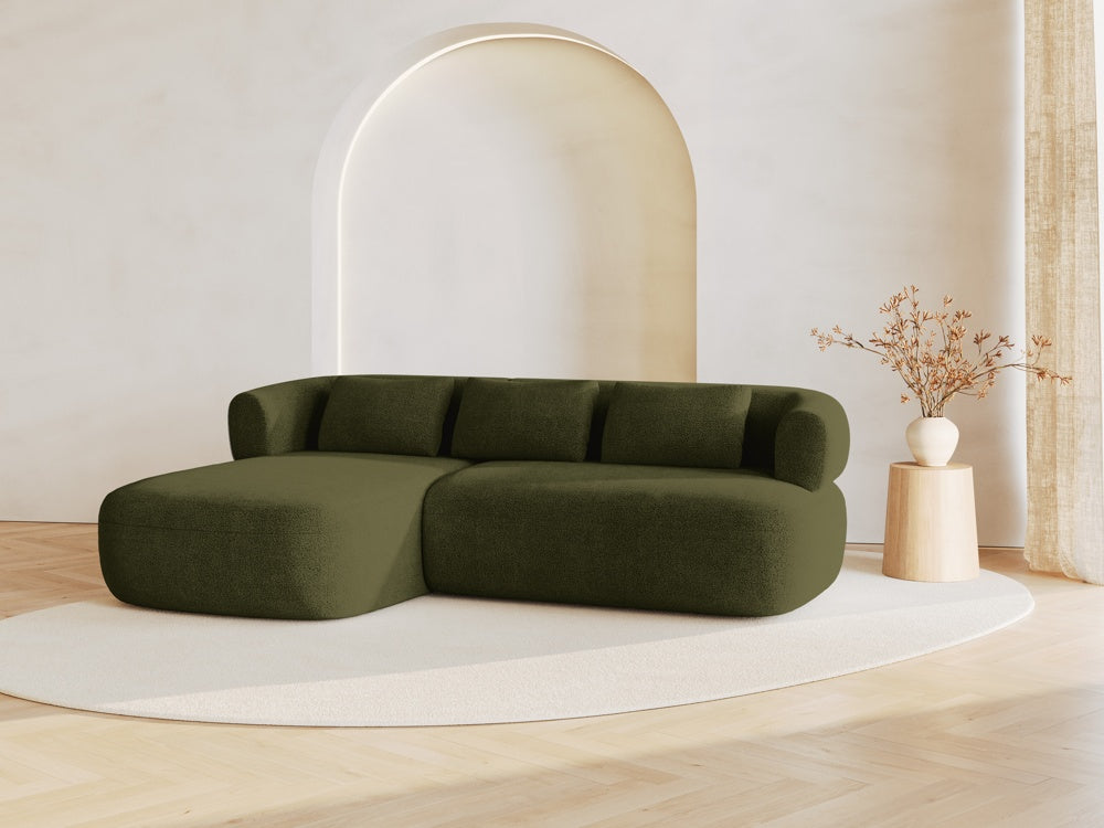 
3/4-seater design corner sofa "Estro" - Bouclé Green / Left corner section